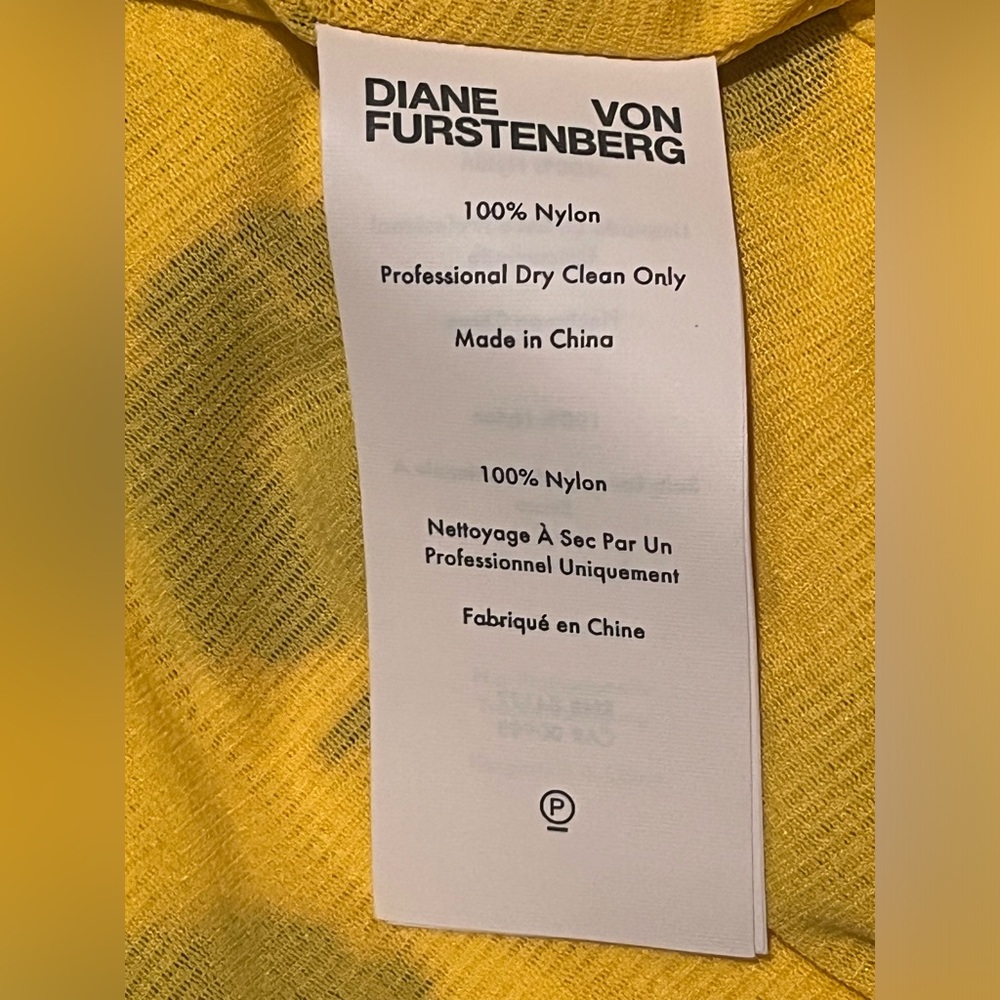 Diane Von Furstenberg DVF Paloma Yellow Floral Ruffled Strech-Mesh Wrap Dress - Picture 5 of 5
